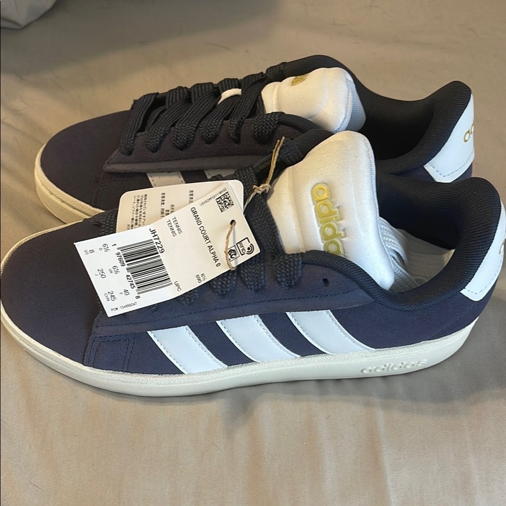 Adidas Dark Blue and White Court Sneakers